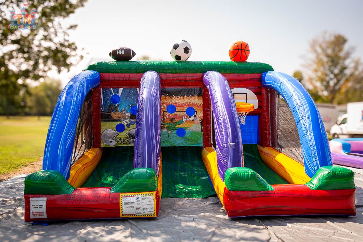 Inflatable sports game setup in Spring Hill TN park